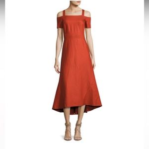 ALC Daniel Linen Cold Shoulder Midi Dress Brick Red size 4